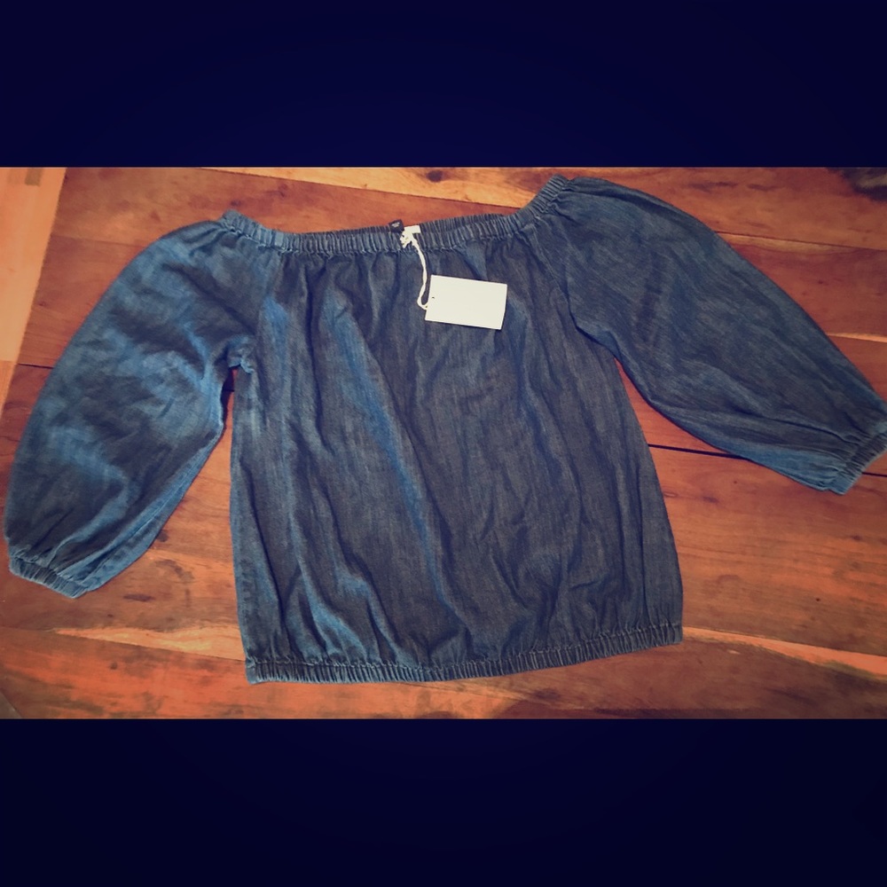 Off the shoulder denim shirt